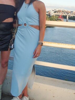 Heartloom Pale Blue Ribbed Halter dress